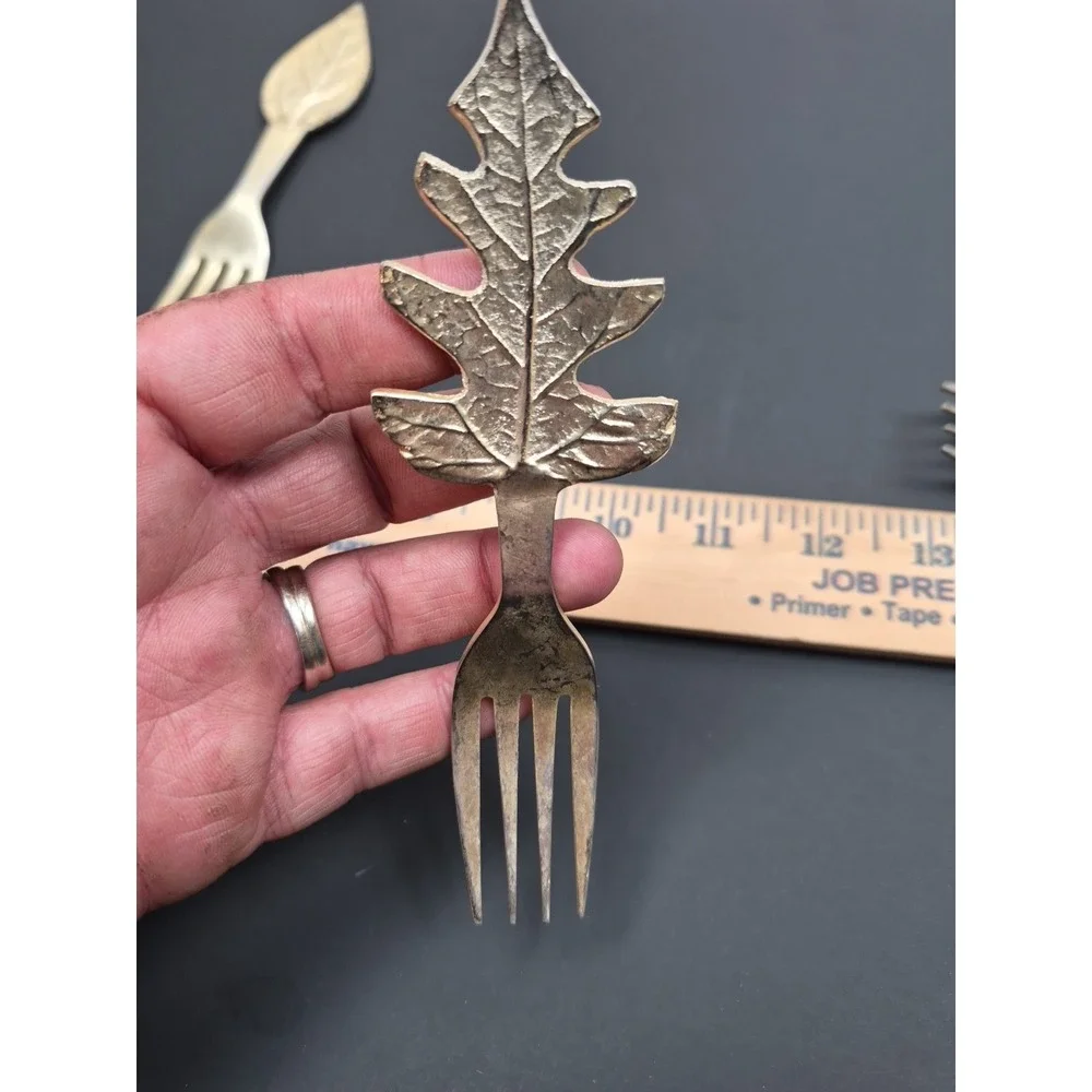 Lot Of 3 Forks Vintage‎ Silver Tone Appetizer Leaf Decorative Cocktail Fork